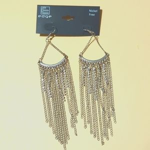 Edge Cubic Zirconia Nickle Free Long Chandler Earrings Silver